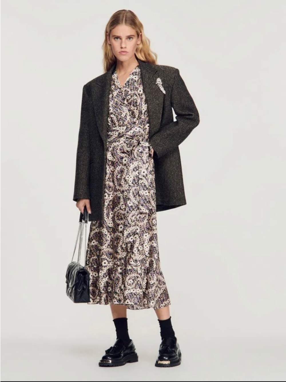 Sandro Floral-Print Silk Midi Dress - Picture 2 of 9